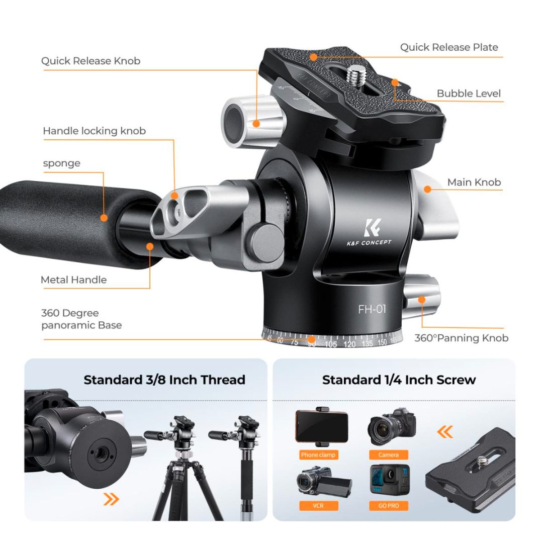 K&F Concept Fluidna žiro panoramska glava za stative, 5kg nosivost KF31.048 - 3